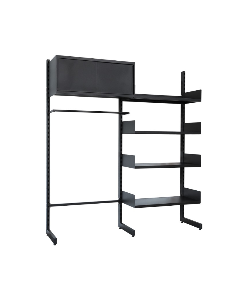 Dressing modulable métal autoportant, 4 tablettes et caisson (photo) Dressing modulable métal autoportant, 4 tablettes et caisson