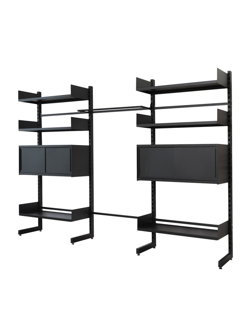 Dressing modulable métal autoportant, 6 tablettes et caisson (photo) Dressing modulable métal autoportant, 6 tablettes et caisson