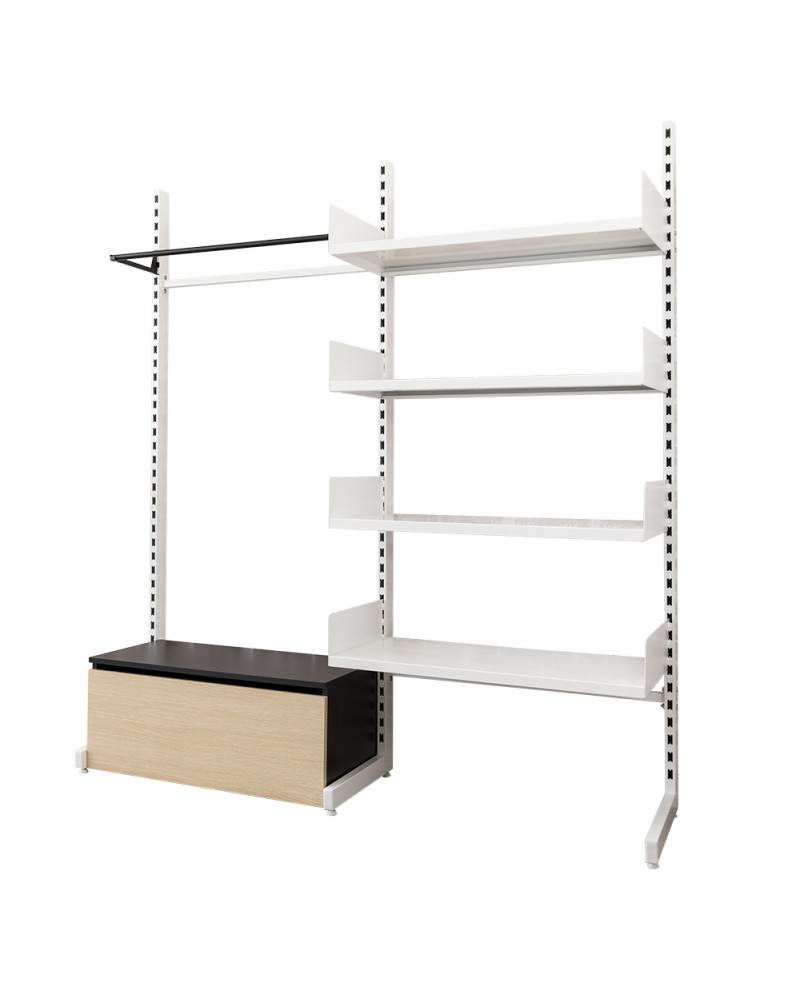 Dressing modulable métal autoportant, 4 tablettes et caisson (photo) Dressing modulable métal autoportant, 4 tablettes et caisson