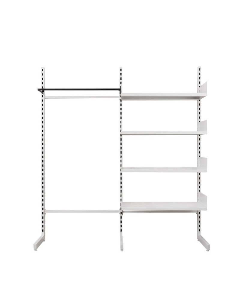 Dressing modulable métal autoportant, 4 tablettes et barre penderie (photo) Dressing modulable métal autoportant, 4 tablettes et barre penderie