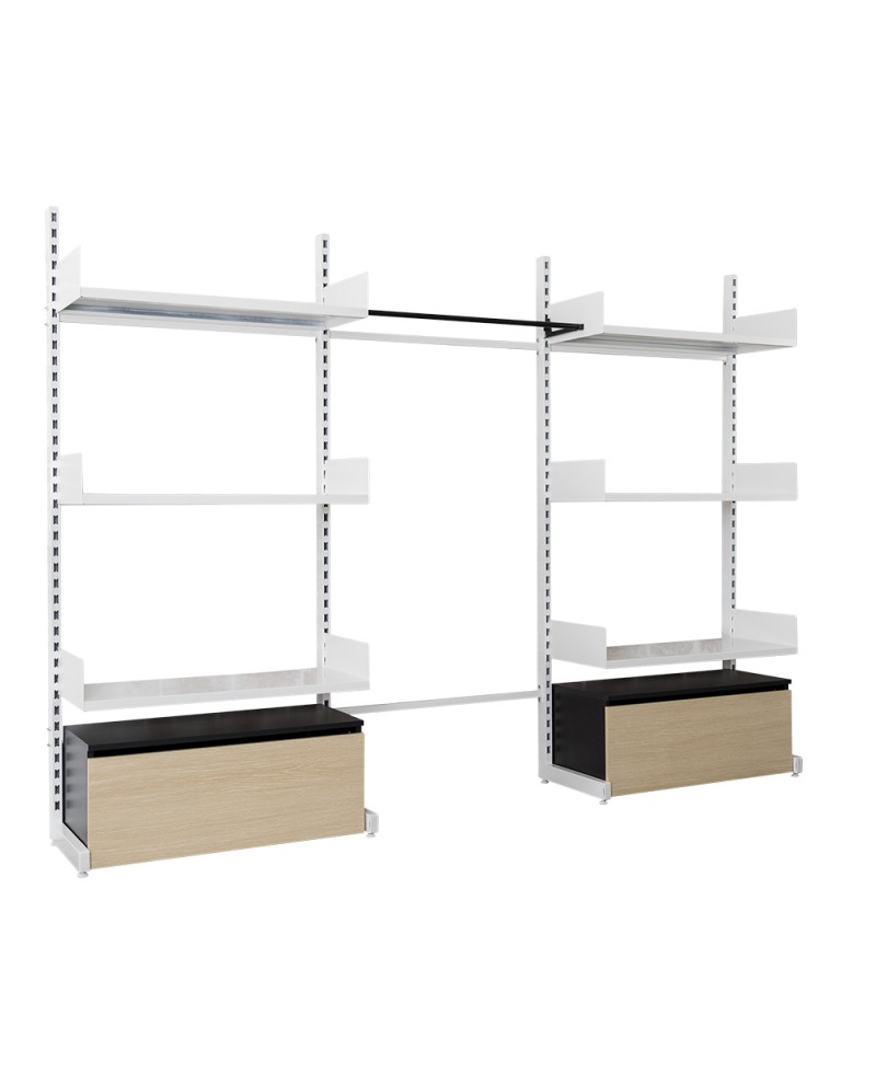 Dressing modulable métal autoportant, 6 tablettes et caisson (photo) Dressing modulable métal autoportant, 6 tablettes et caisson