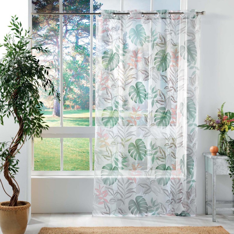 Voilage imprimé jardin exotique polyester blanc 240x140 (photo) Voilage imprimé jardin exotique polyester blanc 240x140