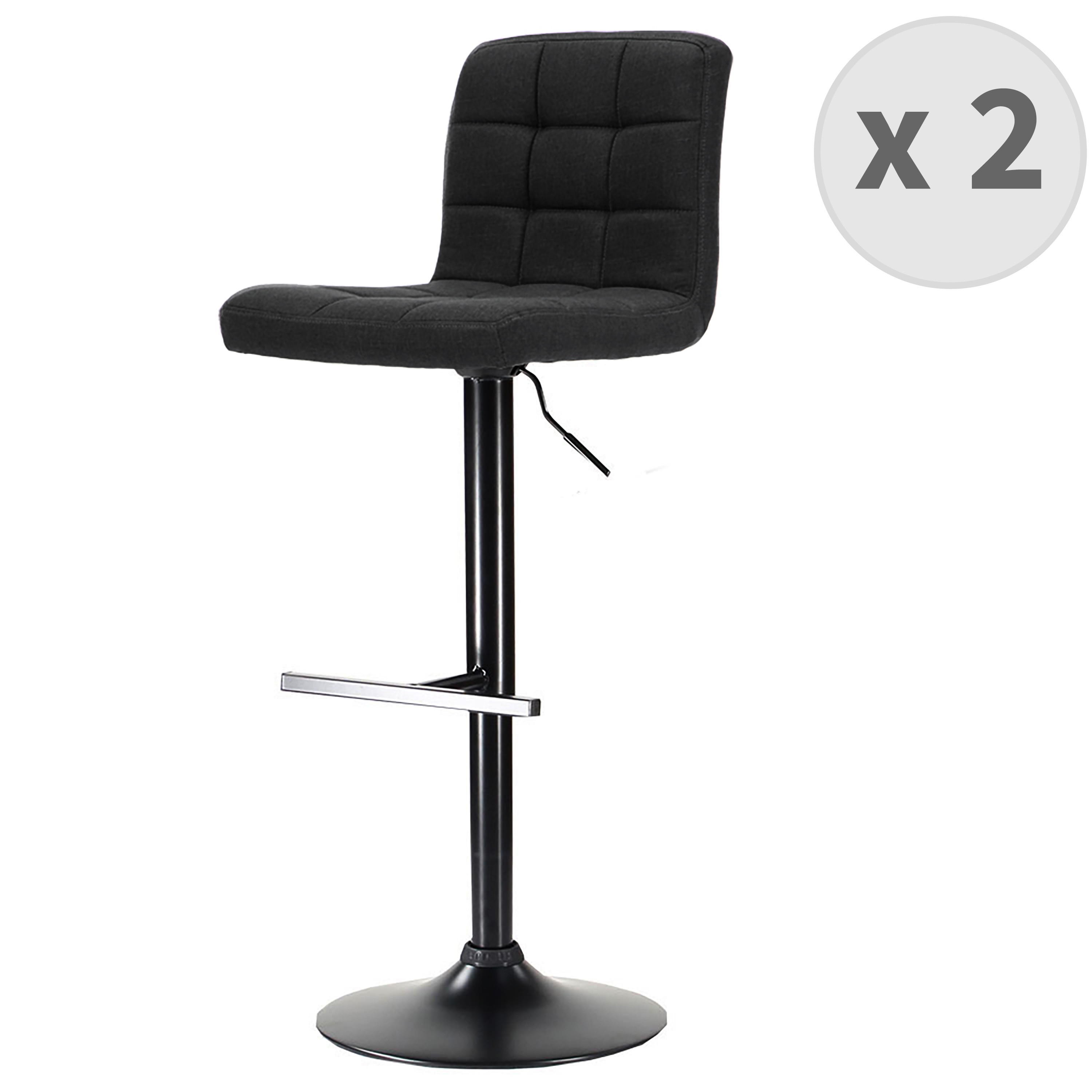 Tabouret de bar réglable Tissu anthracite et métal noir (x2) Tabouret de bar réglable Tissu anthracite et métal noir (x2)