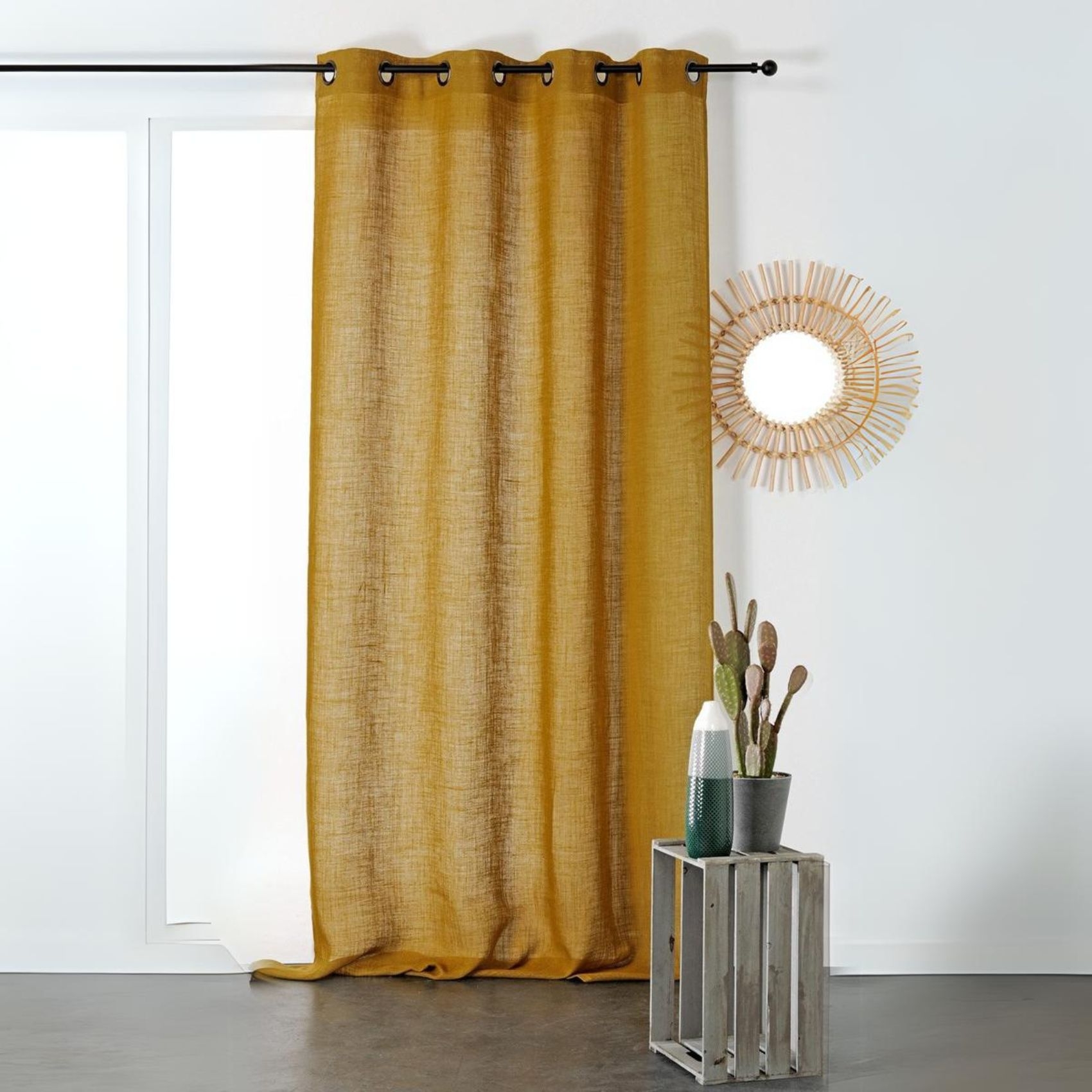 Rideau tamisant et naturel en 100% lin moutarde 260 x 145 Rideau tamisant et naturel en 100% lin moutarde 260 x 145