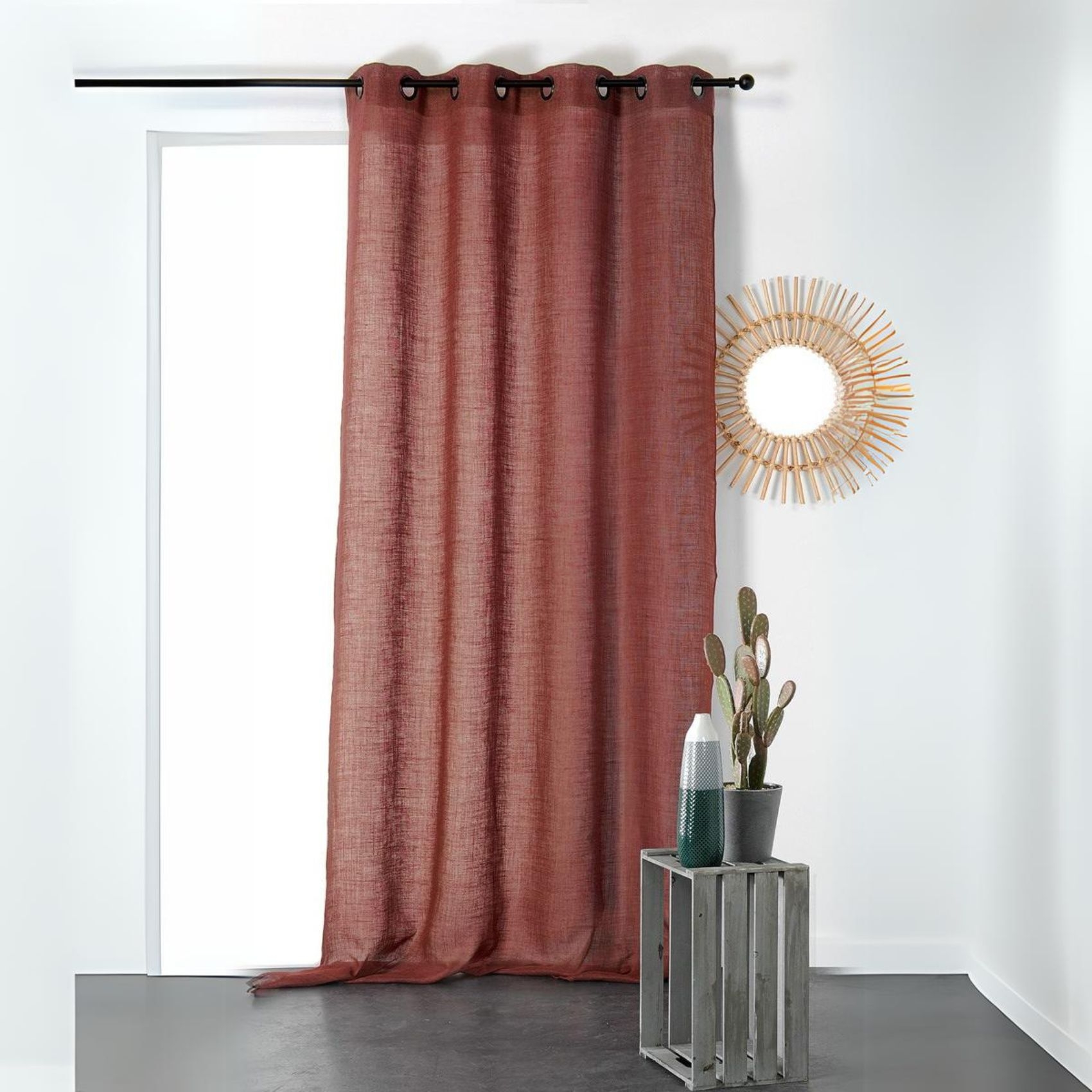 Rideau tamisant et naturel en 100% lin brique 260 x 145 Rideau tamisant et naturel en 100% lin brique 260 x 145