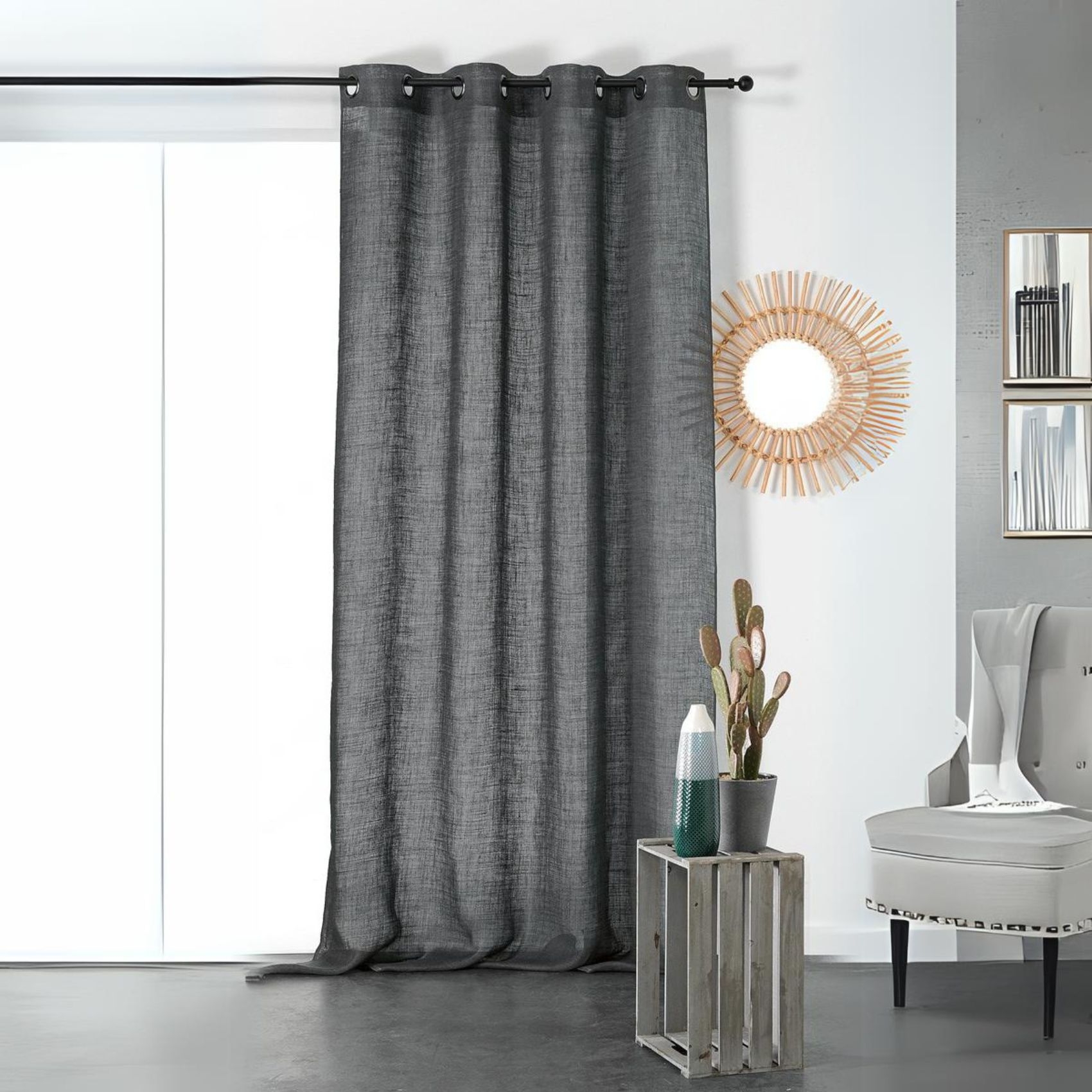 Rideau tamisant et naturel en 100% lin lin gris anthracite 260x145 (photo) Rideau tamisant et naturel en 100% lin lin gris anthracite 260x145