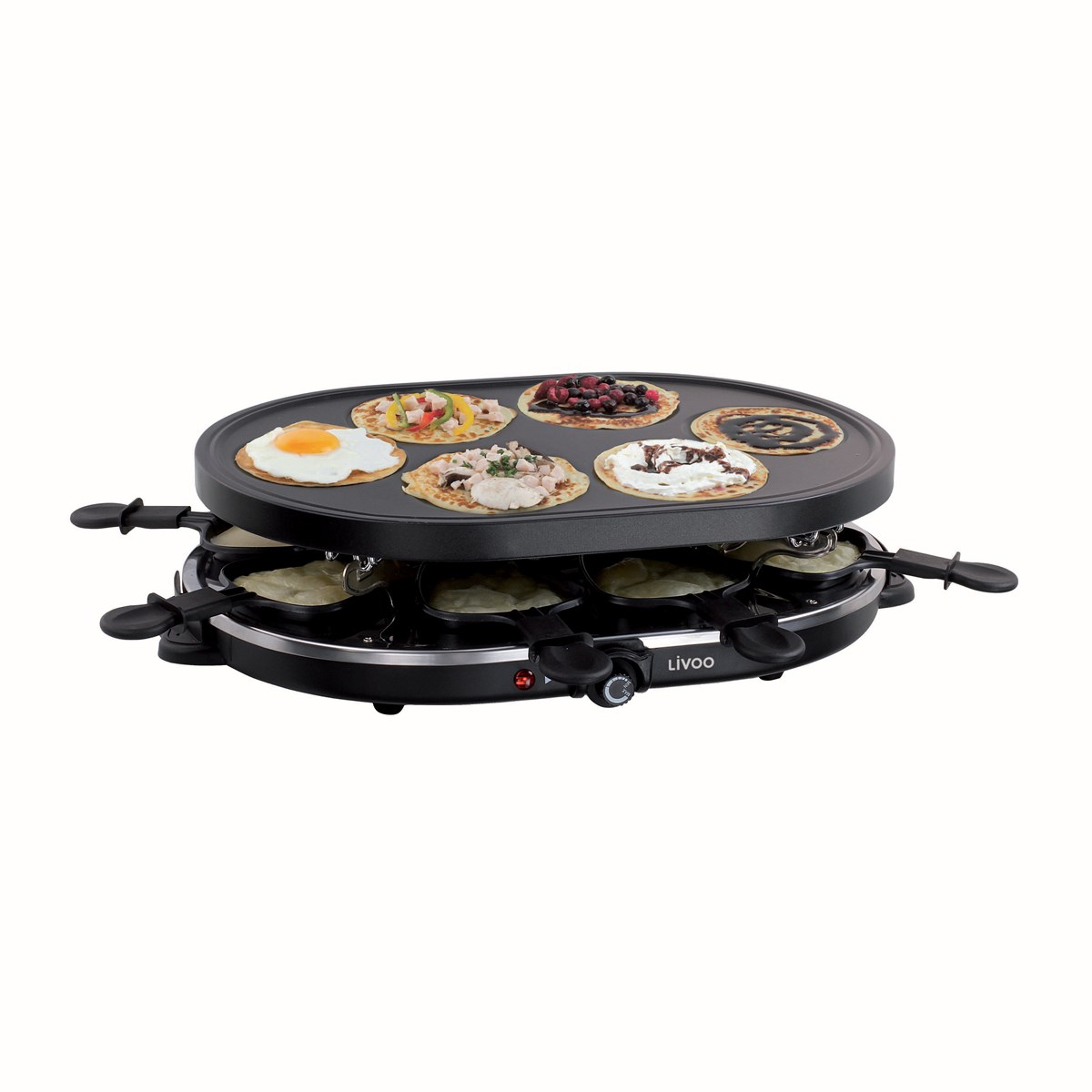 Appareil à raclette et mini-crêpes en métal noir (photo) Appareil à raclette et mini-crêpes en métal noir