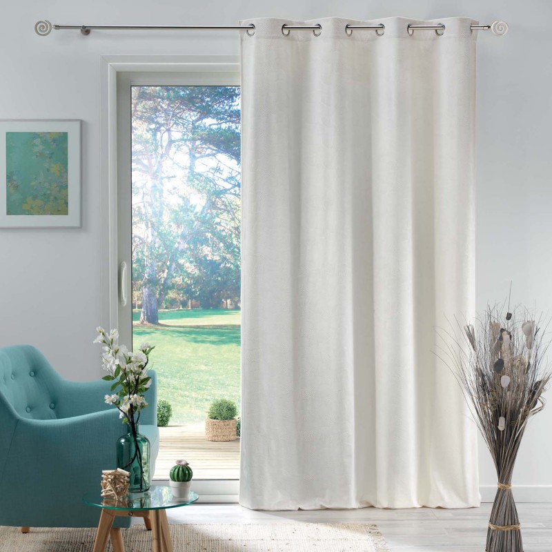 Rideau en velours motif feuillage exotique polyester naturel 280x140 (photo) Rideau en velours motif feuillage exotique polyester naturel 280x140