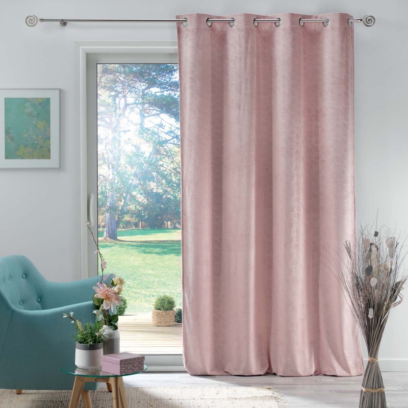Rideau en velours motif feuillage exotique polyester rose 280x140 (photo) Rideau en velours motif feuillage exotique polyester rose 280x140