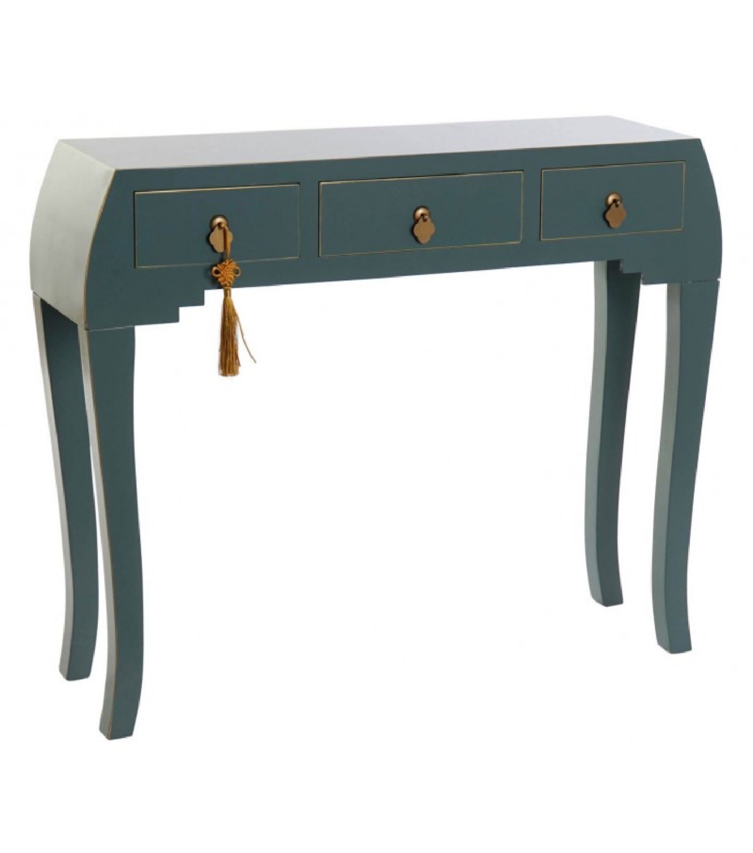 Console en bois 3 tiroirs bleu canard