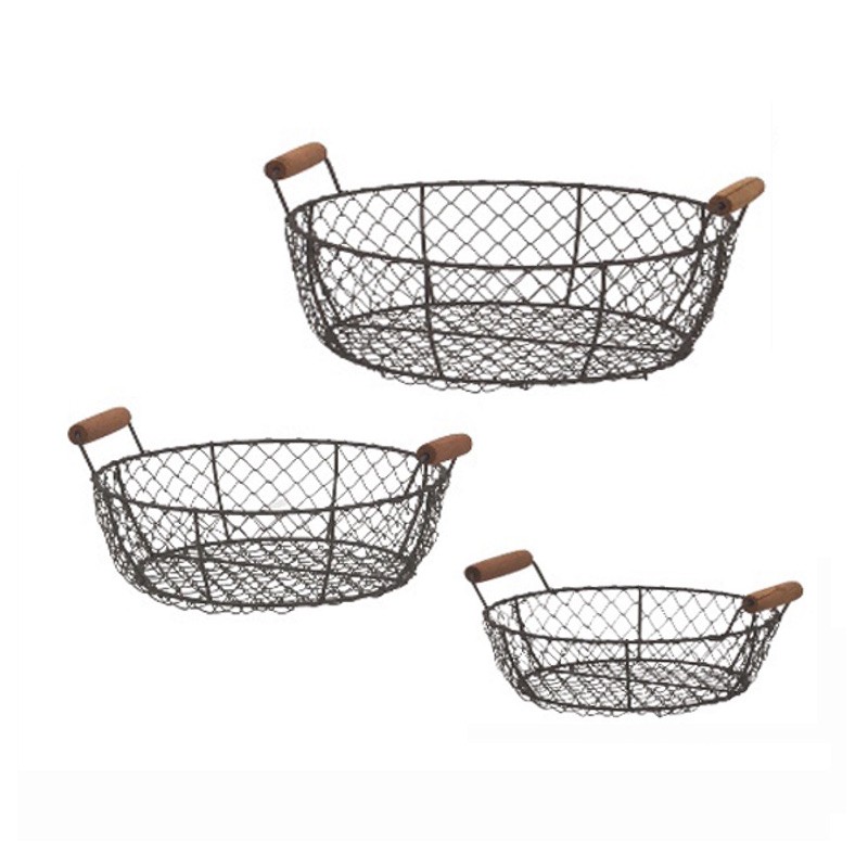 Lot de 3 paniers grillagé à poule fil de fer rond Lot de 3 paniers grillagé à poule fil de fer rond