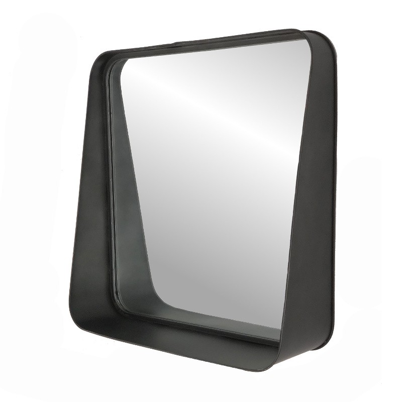 Grand miroir carré avec tablette en métal 52x52