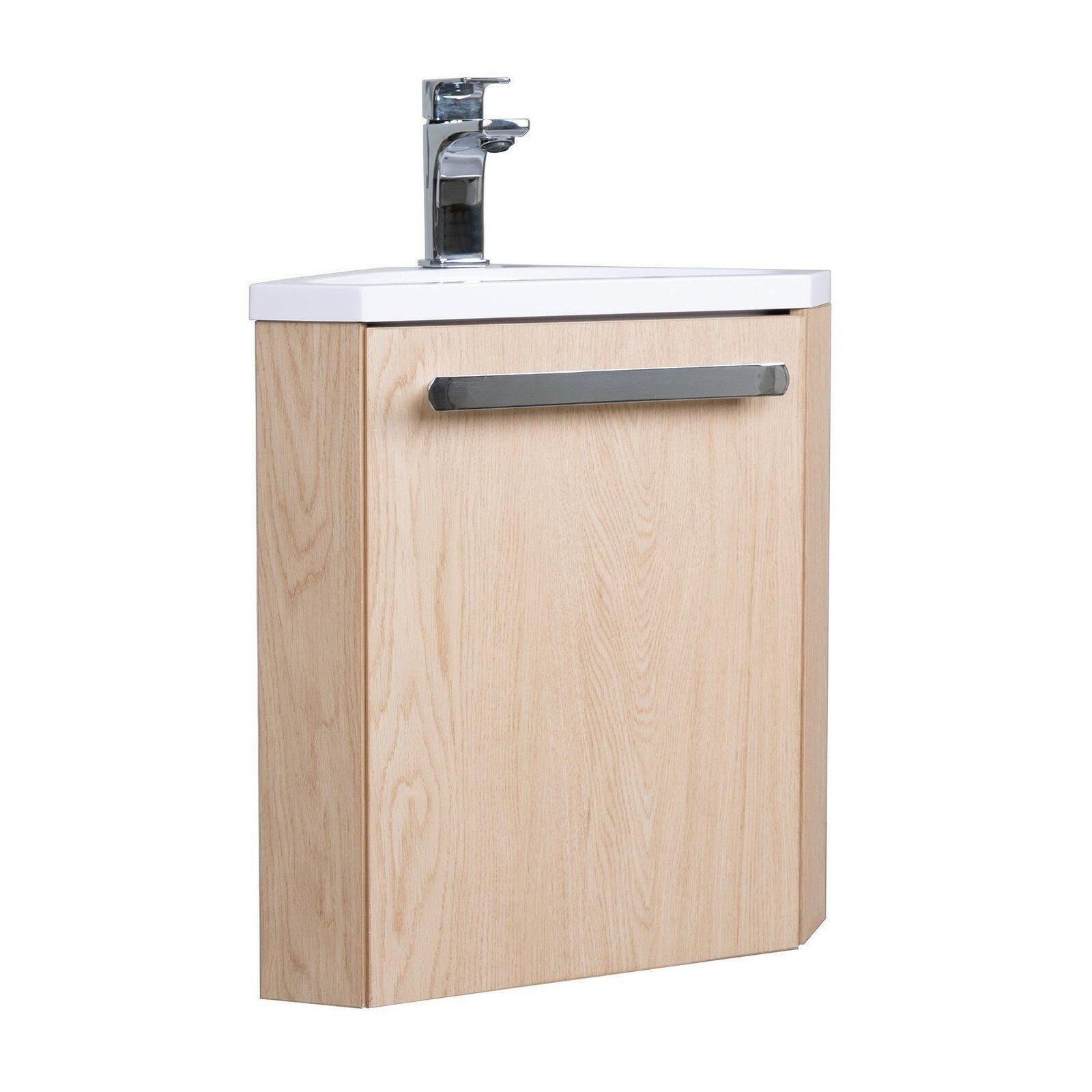 Meuble lave-mains d'angle effet bois clair Meuble lave-mains d'angle effet bois clair