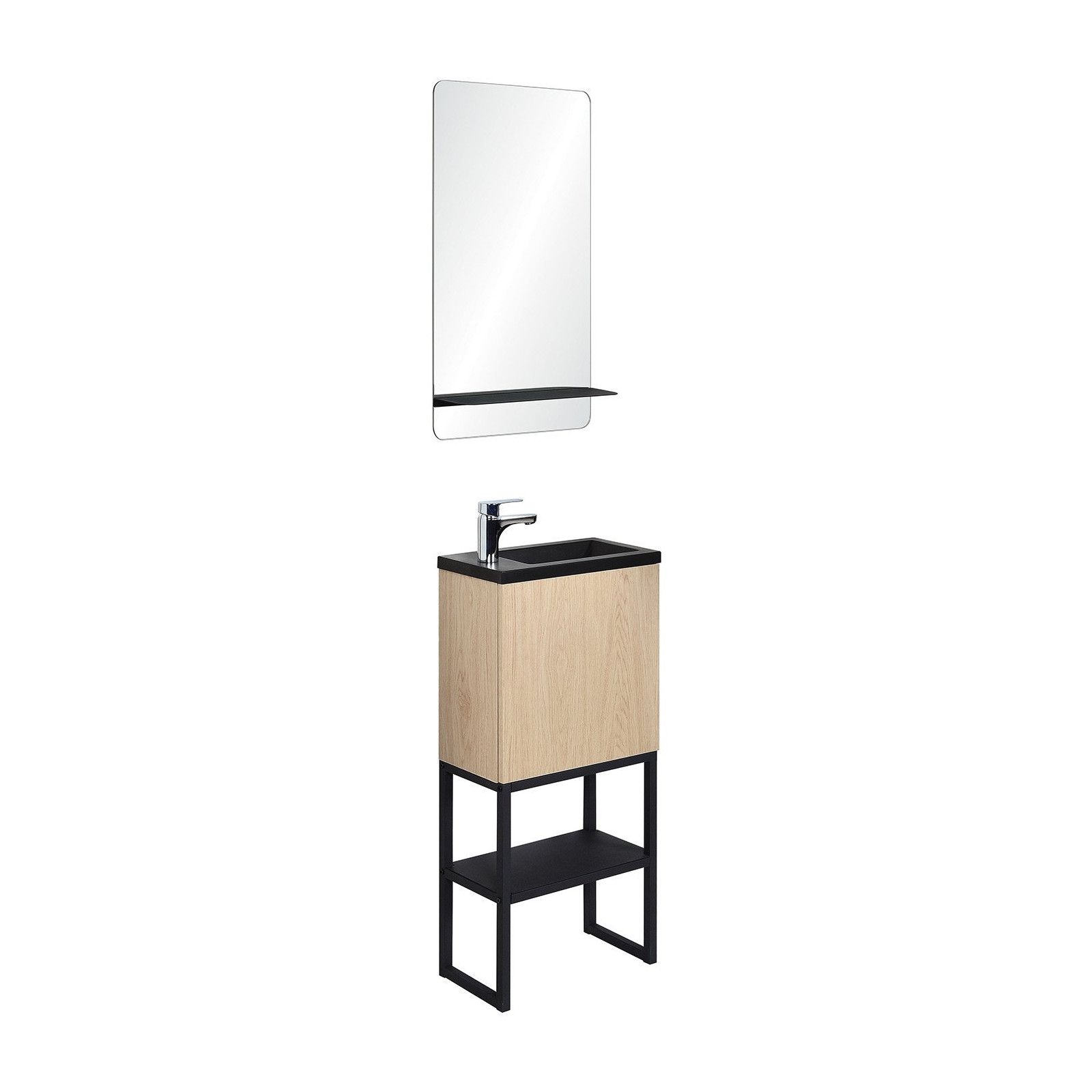 Meuble lave-mains avec miroir et robinet effet bois clair (photo) Meuble lave-mains avec miroir et robinet effet bois clair