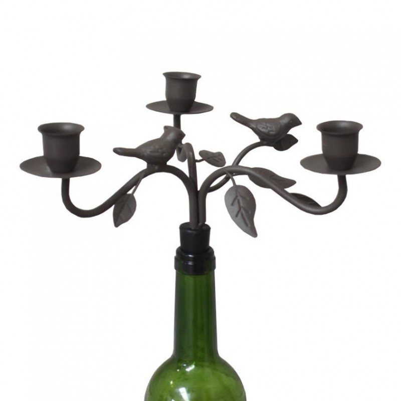Bougeoir chandelier à bouteille oiseau gris 12x21 Bougeoir chandelier à bouteille oiseau gris 12x21
