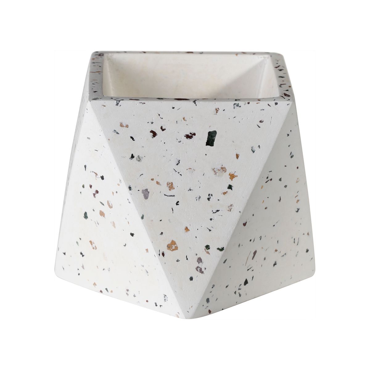 Cache-pot hexagonal en terrazzo blanc H9cm (photo) Cache-pot hexagonal en terrazzo blanc H9cm