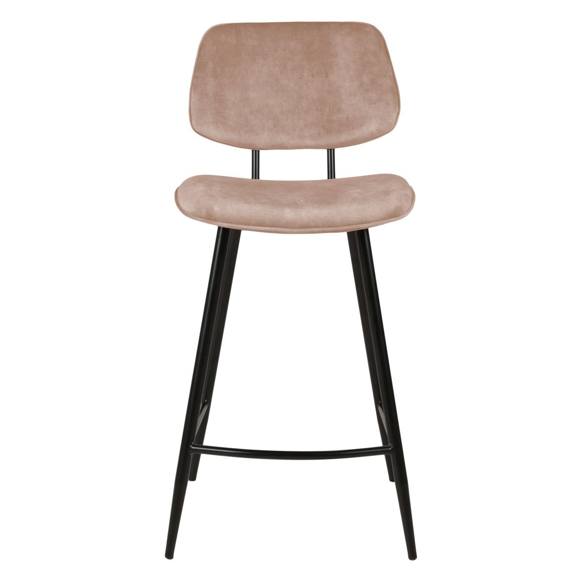 Chaise plan de travail velours beige pieds métal noir h68 (photo) Chaise plan de travail velours beige pieds métal noir h68