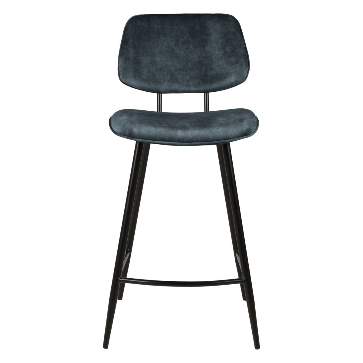 Chaise plan de travail velours gris bleu pieds métal noir h68 (photo) Chaise plan de travail velours gris bleu pieds métal noir h68