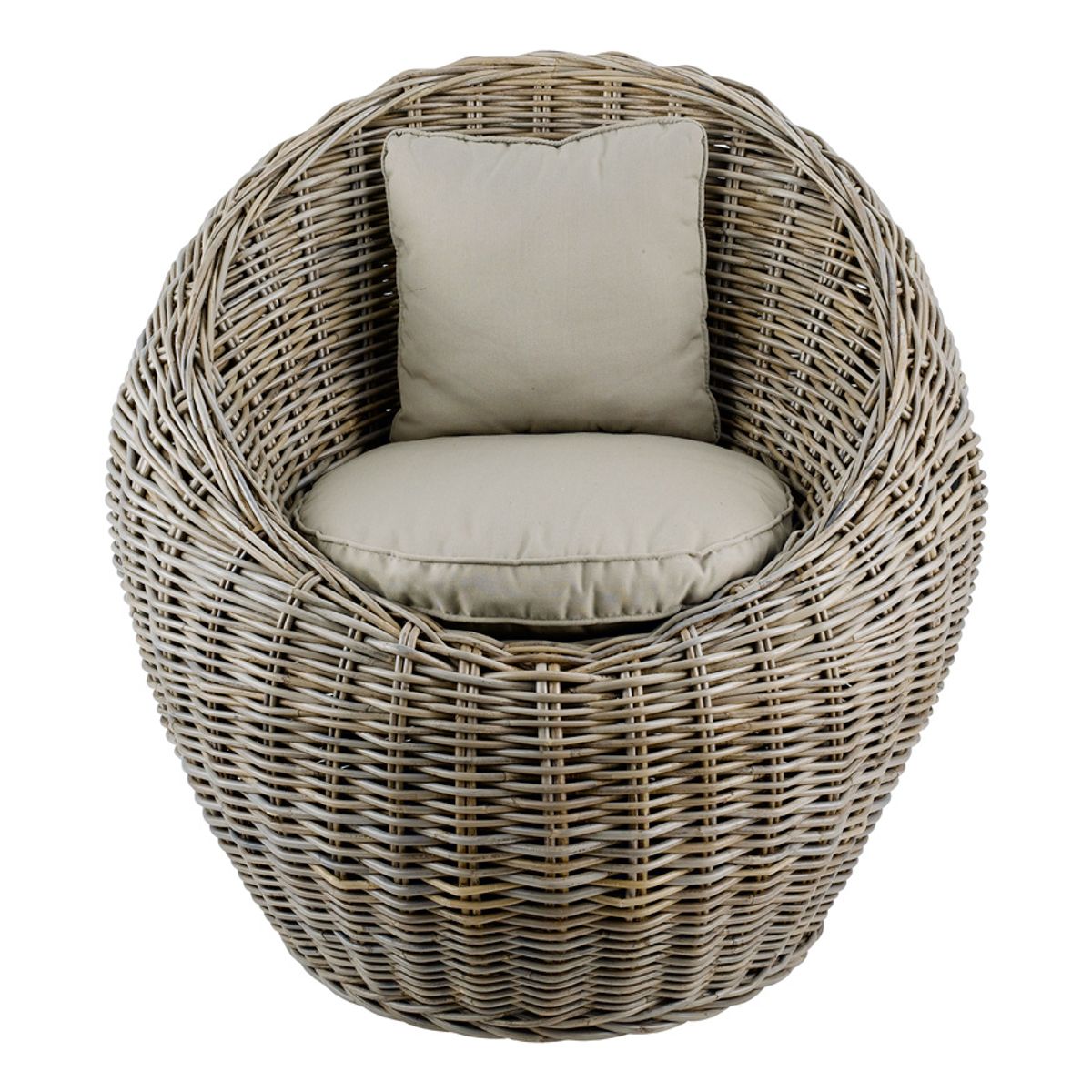 Fauteuil rond en kubu tressÃ© avec coussin