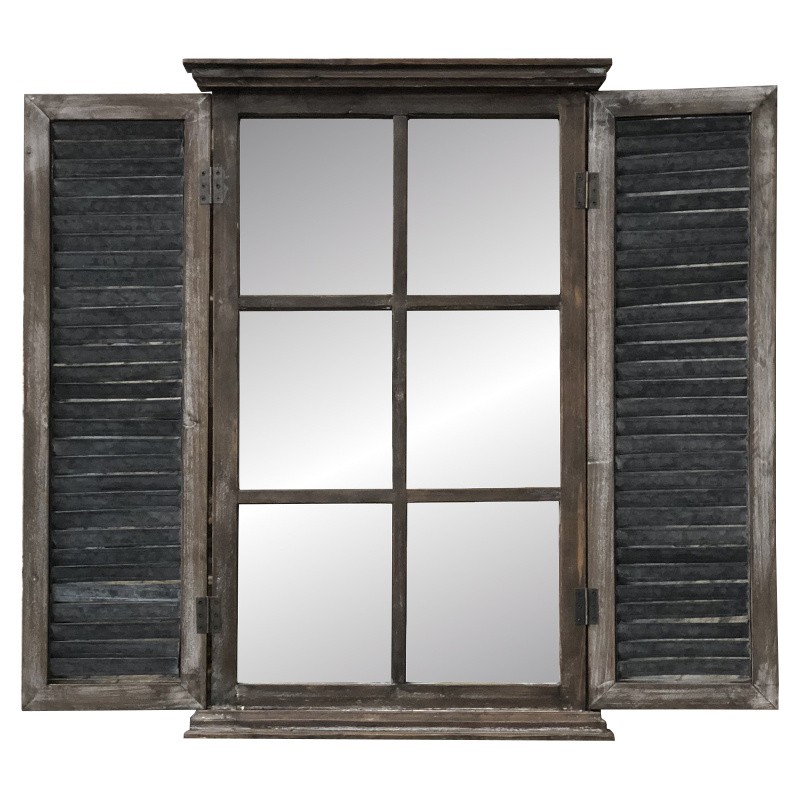 Grand miroir fenêtre à volet en bois et métal 90x101 (photo) Grand miroir fenêtre à volet en bois et métal 90x101