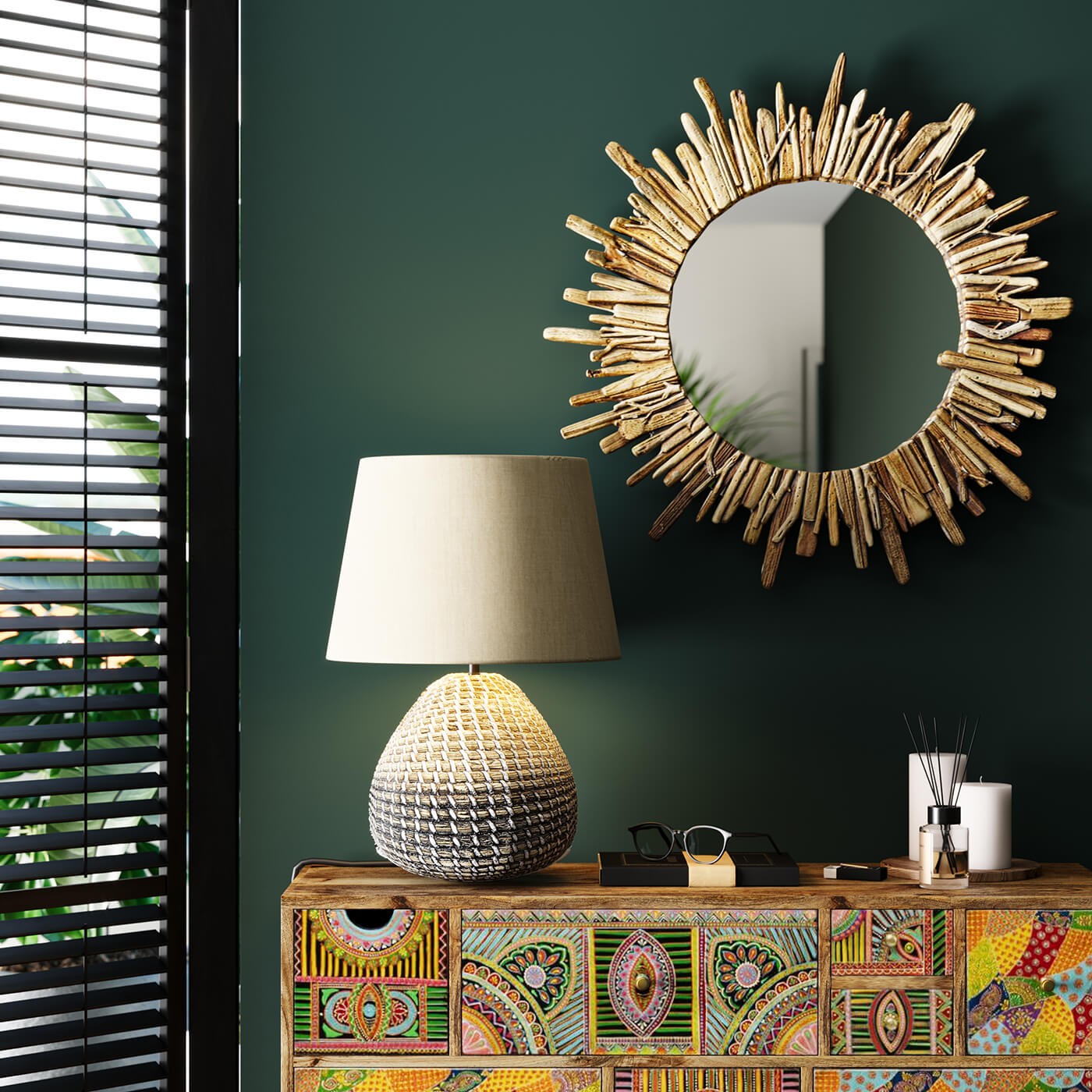 Miroir rond en bois D82