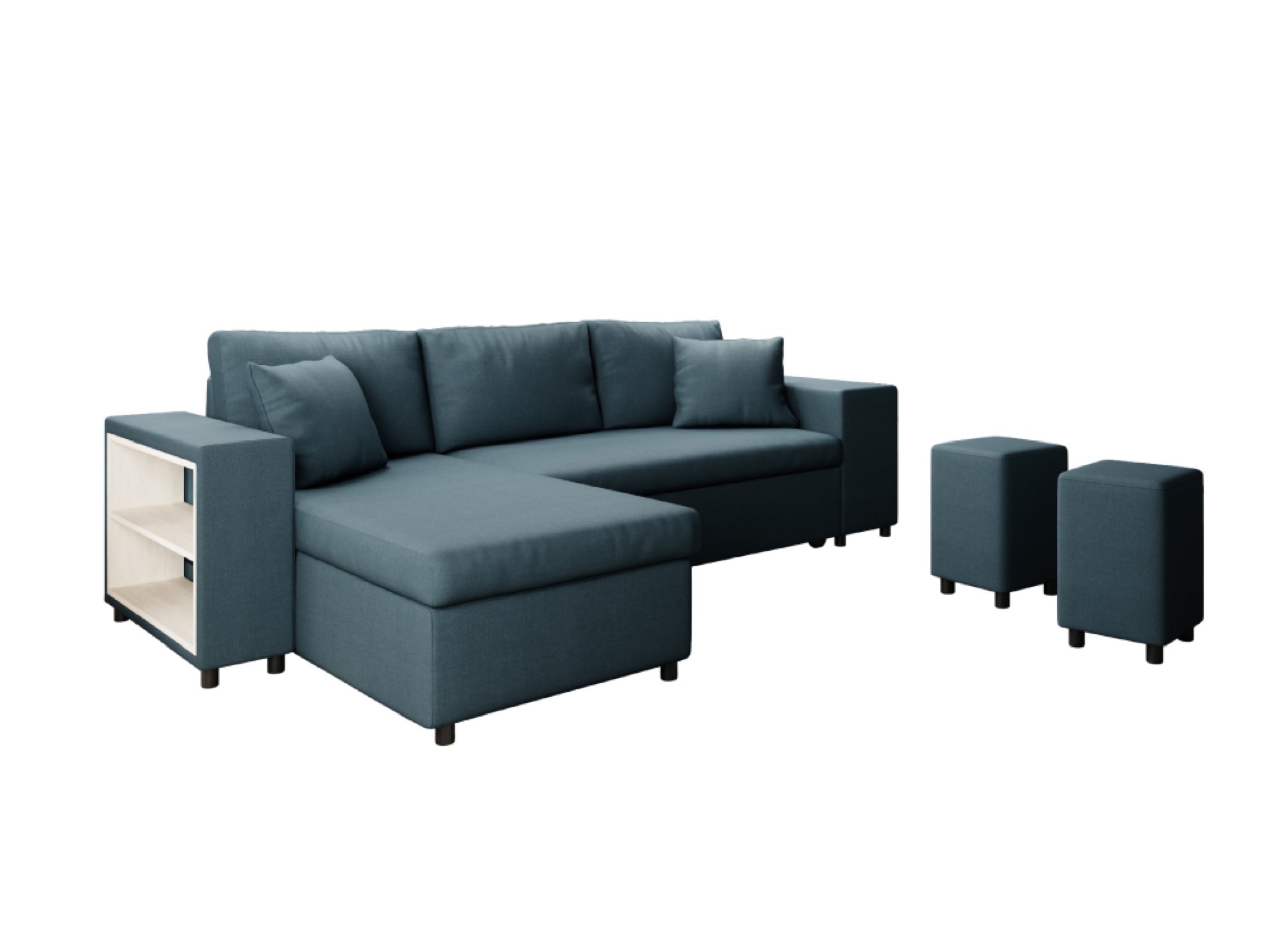 Canapé d'angle 3 places Bleu Tissu Moderne Confort