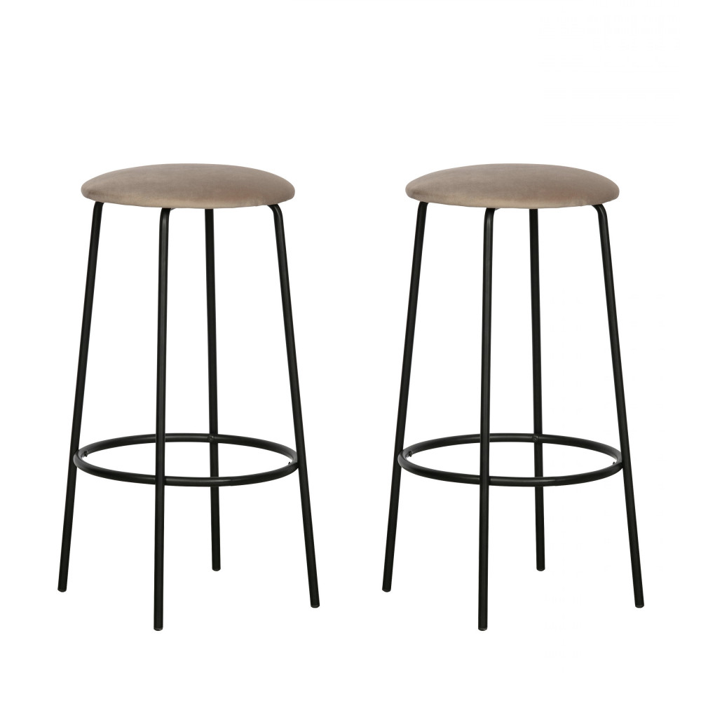 2 tabourets de bar en métal et velours taupe (photo) 2 tabourets de bar en métal et velours taupe