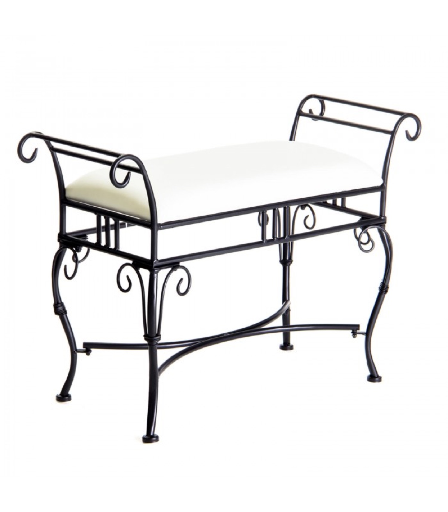 Banquette en métal noir et assise rembourrée tissu blanc Banquette en métal noir et assise rembourrée tissu blanc