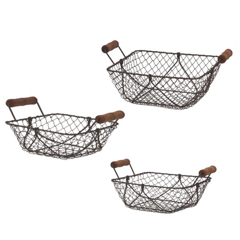 Lot de 3 paniers grillagé à poule fil de fer carré Lot de 3 paniers grillagé à poule fil de fer carré