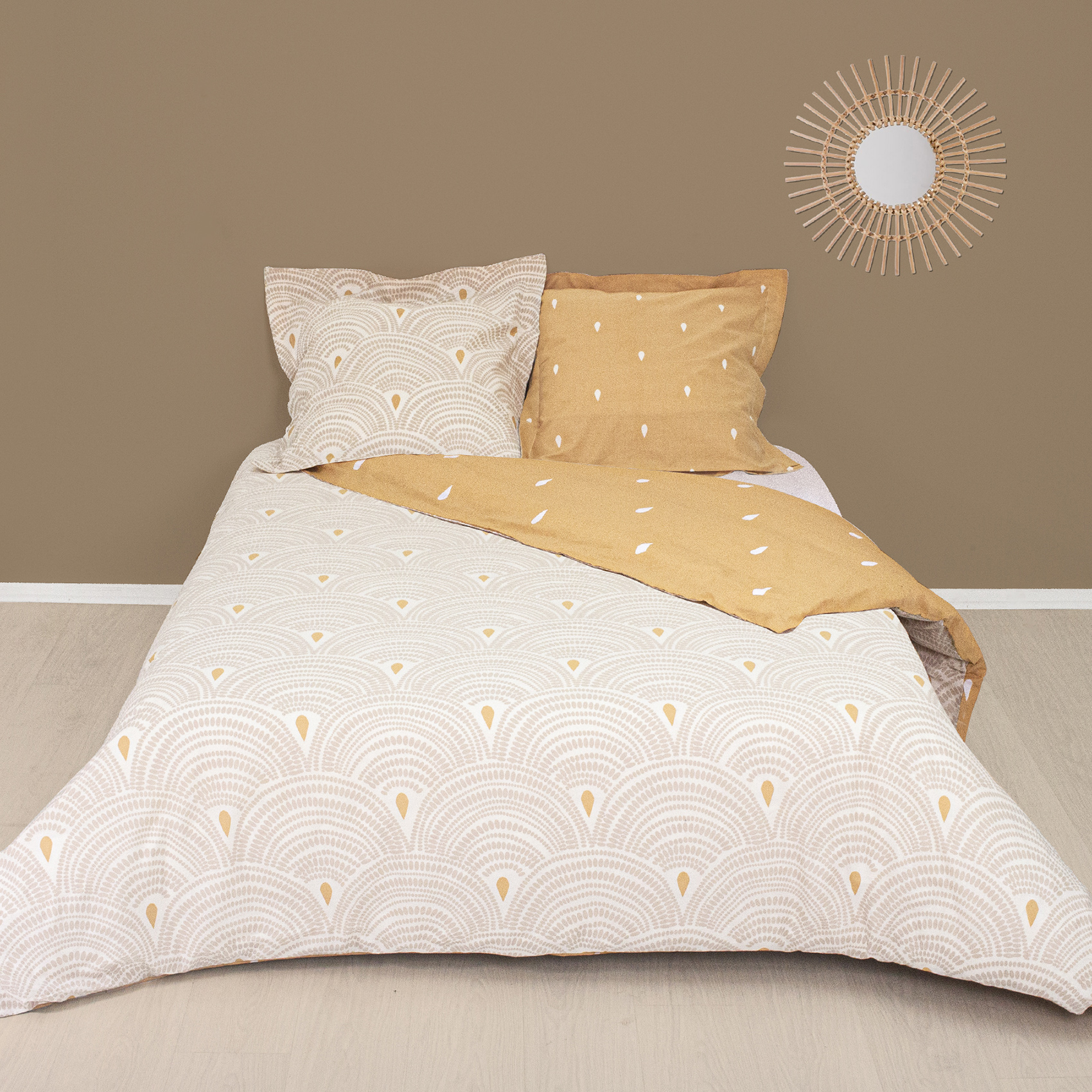 Parure de couette ethnique telline coton naturel 220x240