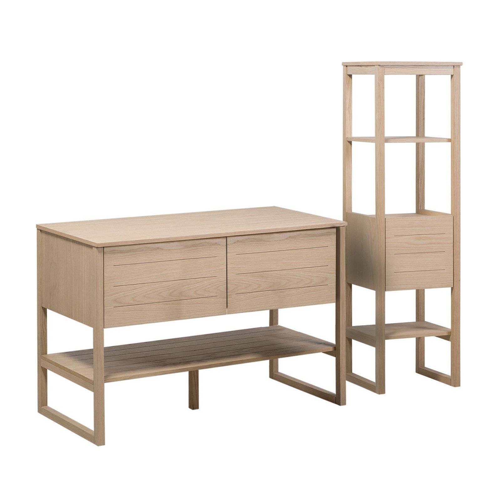 Meuble de salle de bain avec colonne effet bois clair Meuble de salle de bain avec colonne effet bois clair