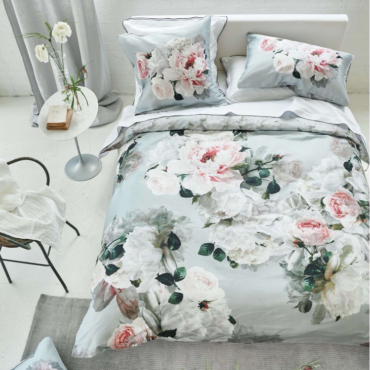 Housse de couette imprimée en satin de coton gris