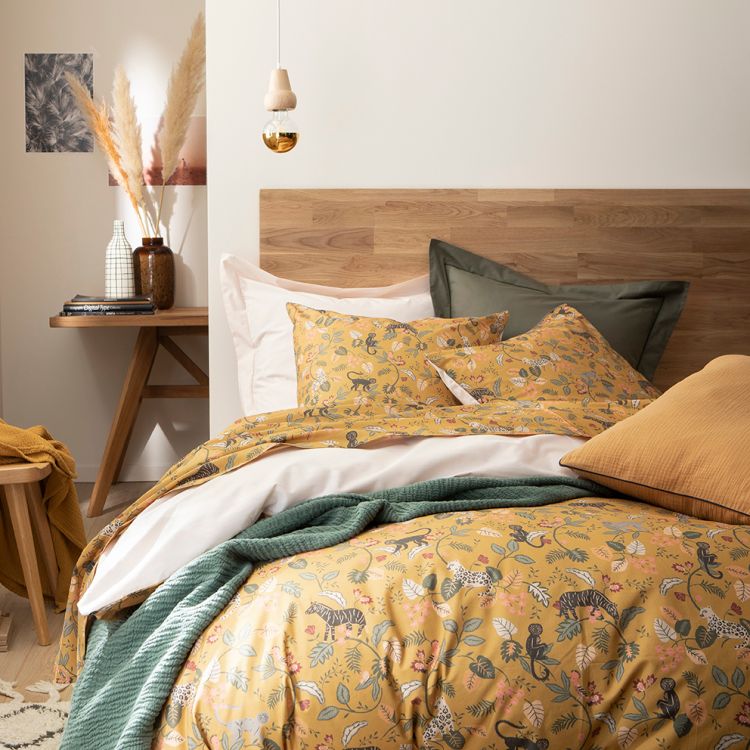 Housse de couette imprimée en percale de coton jaune 140x200 Housse de couette imprimée en percale de coton jaune 140x200