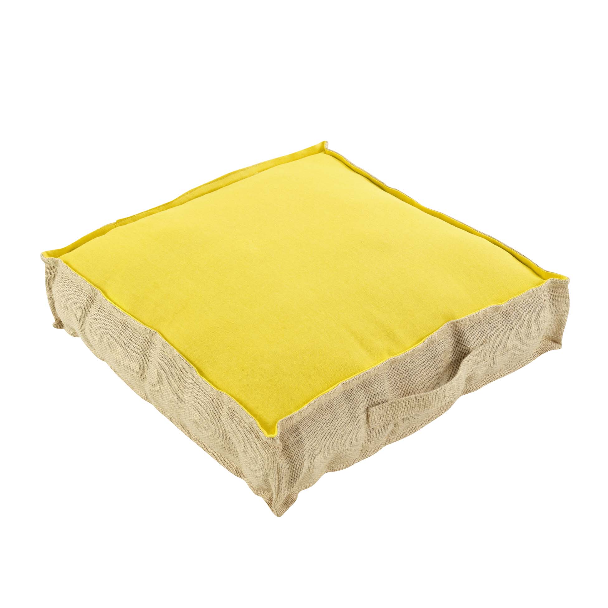 Coussin de sol coton et jute coton jaune 45x45 (photo) Coussin de sol coton et jute coton jaune 45x45