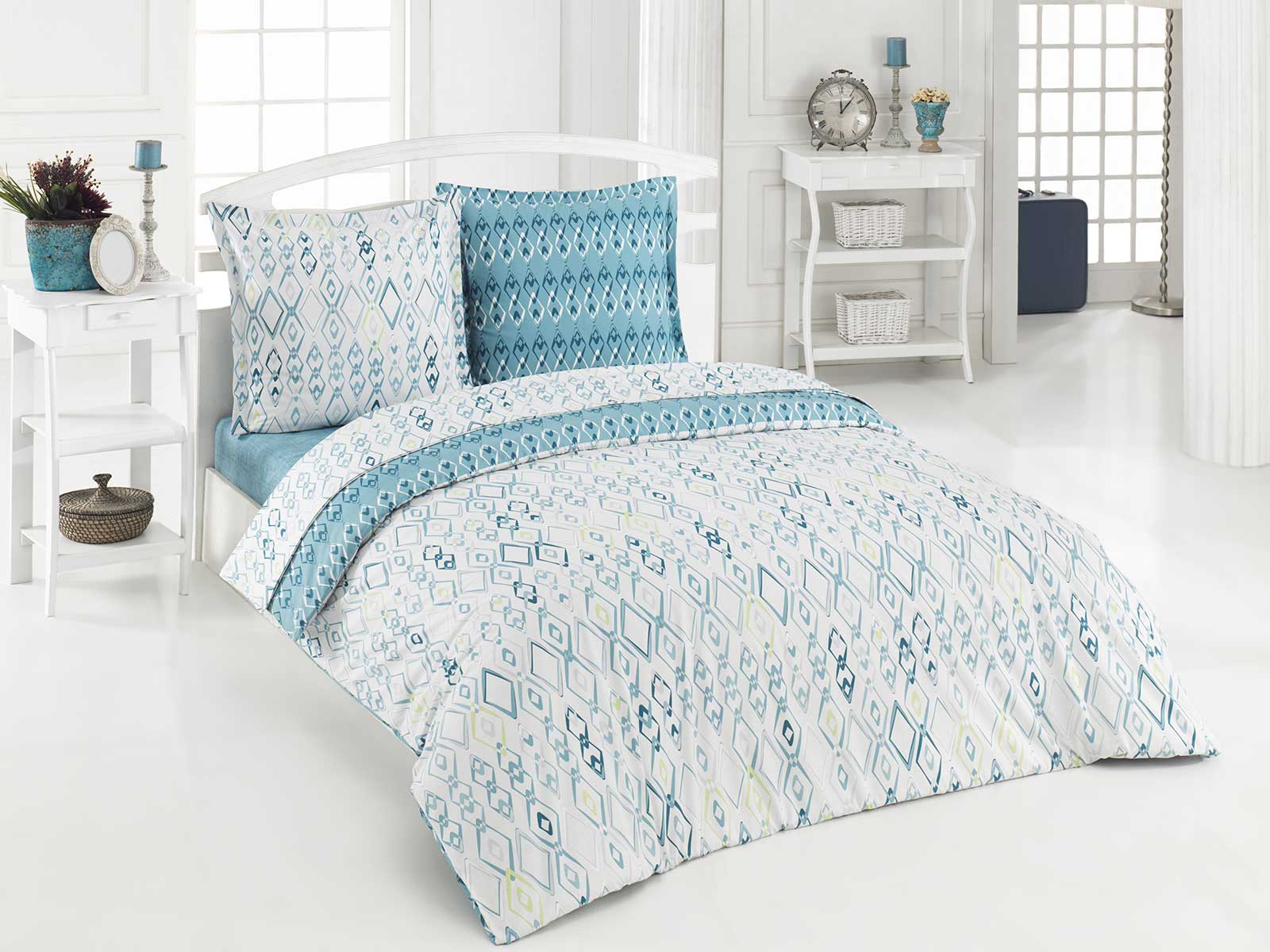 Parure de lit en coton bleu 260x240 Parure de lit en coton bleu 260x240