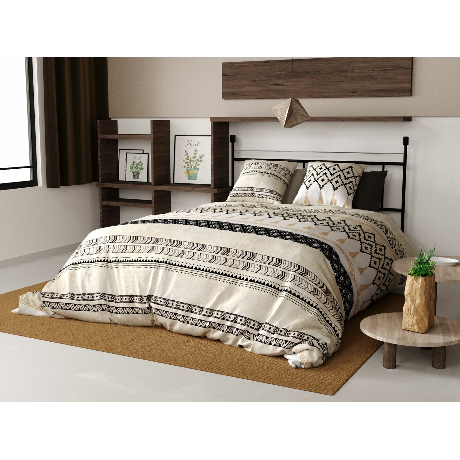 Parure de housse de couette coton beige 220x240 cm