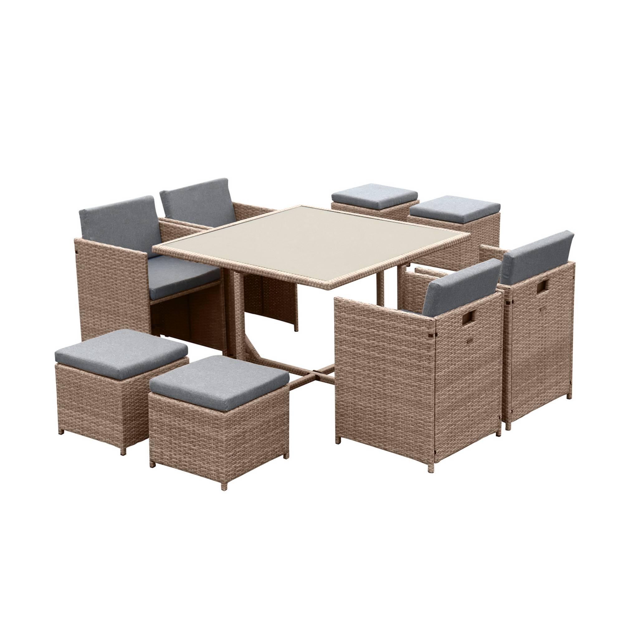 Ensemble de jardin 4-8 places beige avec coussins gris Ensemble de jardin 4-8 places beige avec coussins gris