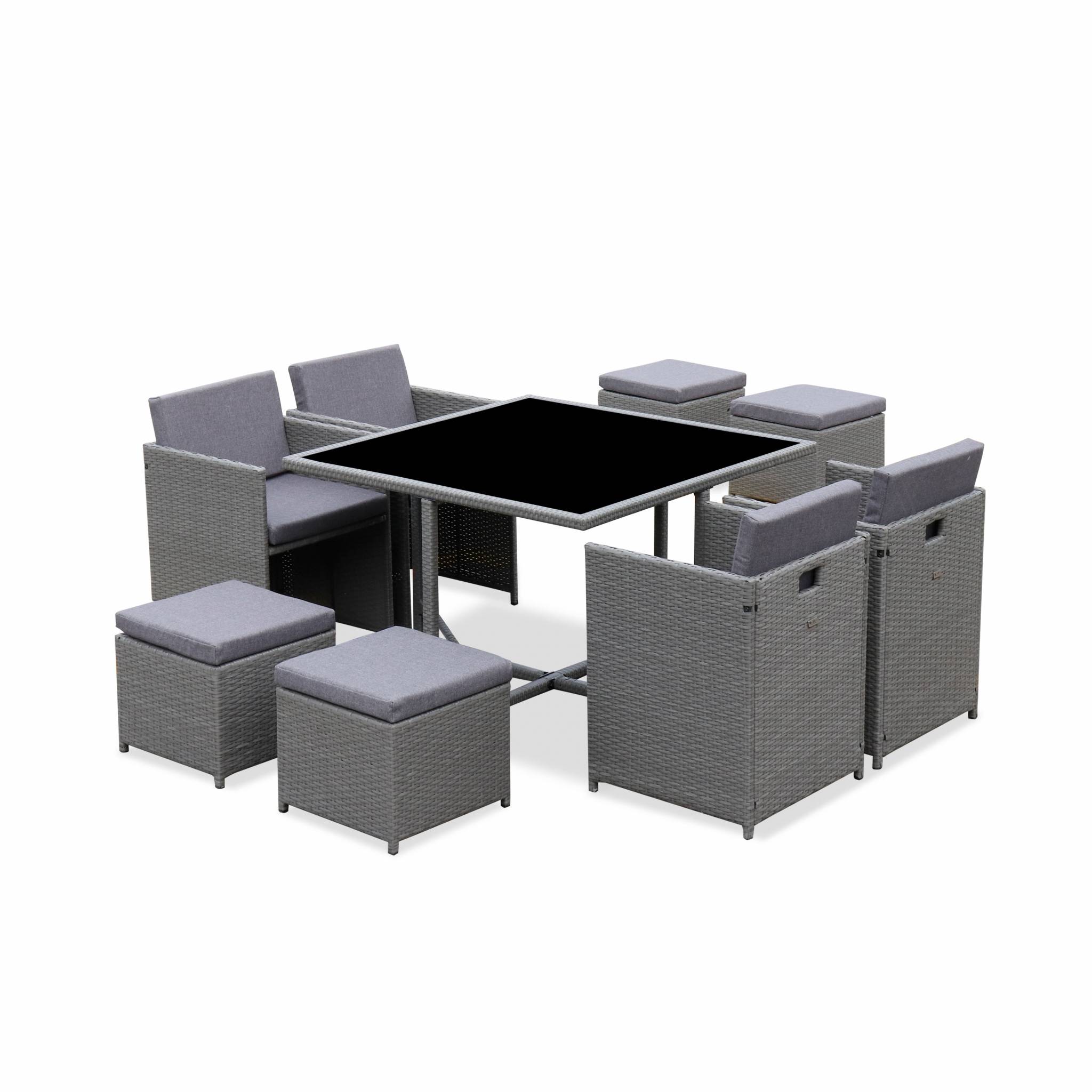 Ensemble de jardin 4-8 places gris avec coussins gris chiné Ensemble de jardin 4-8 places gris avec coussins gris chiné
