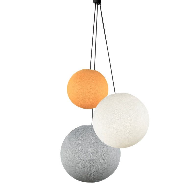 Suspension 3 globes orange clair - ivoire - perle