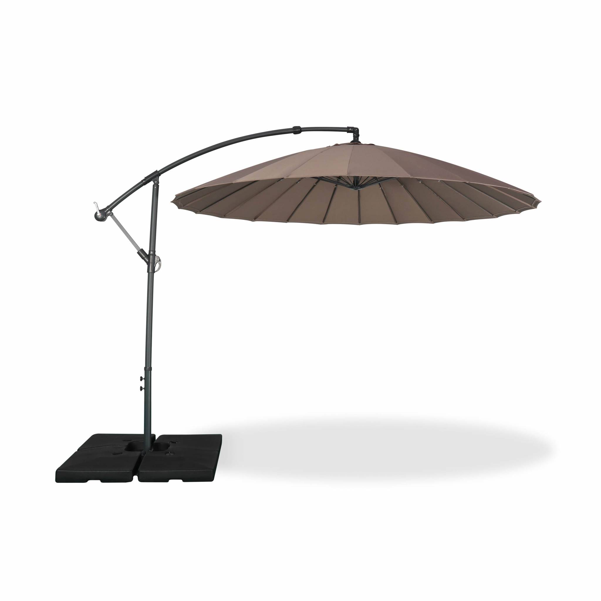 Parasol déporté rond 3m Taupe baleines fibre de verre Parasol déporté rond 3m Taupe baleines fibre de verre