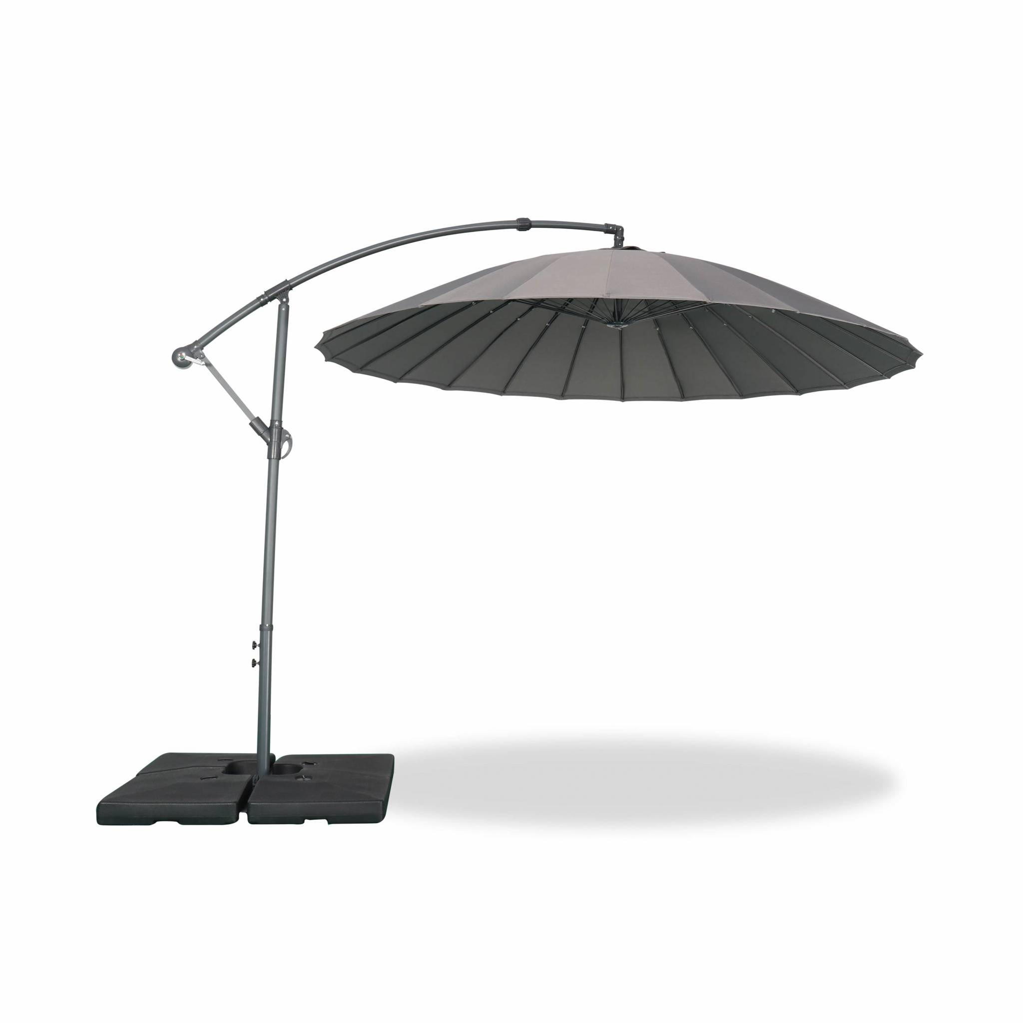 Parasol déporté rond 3m Gris baleines fibre de verre Parasol déporté rond 3m Gris baleines fibre de verre