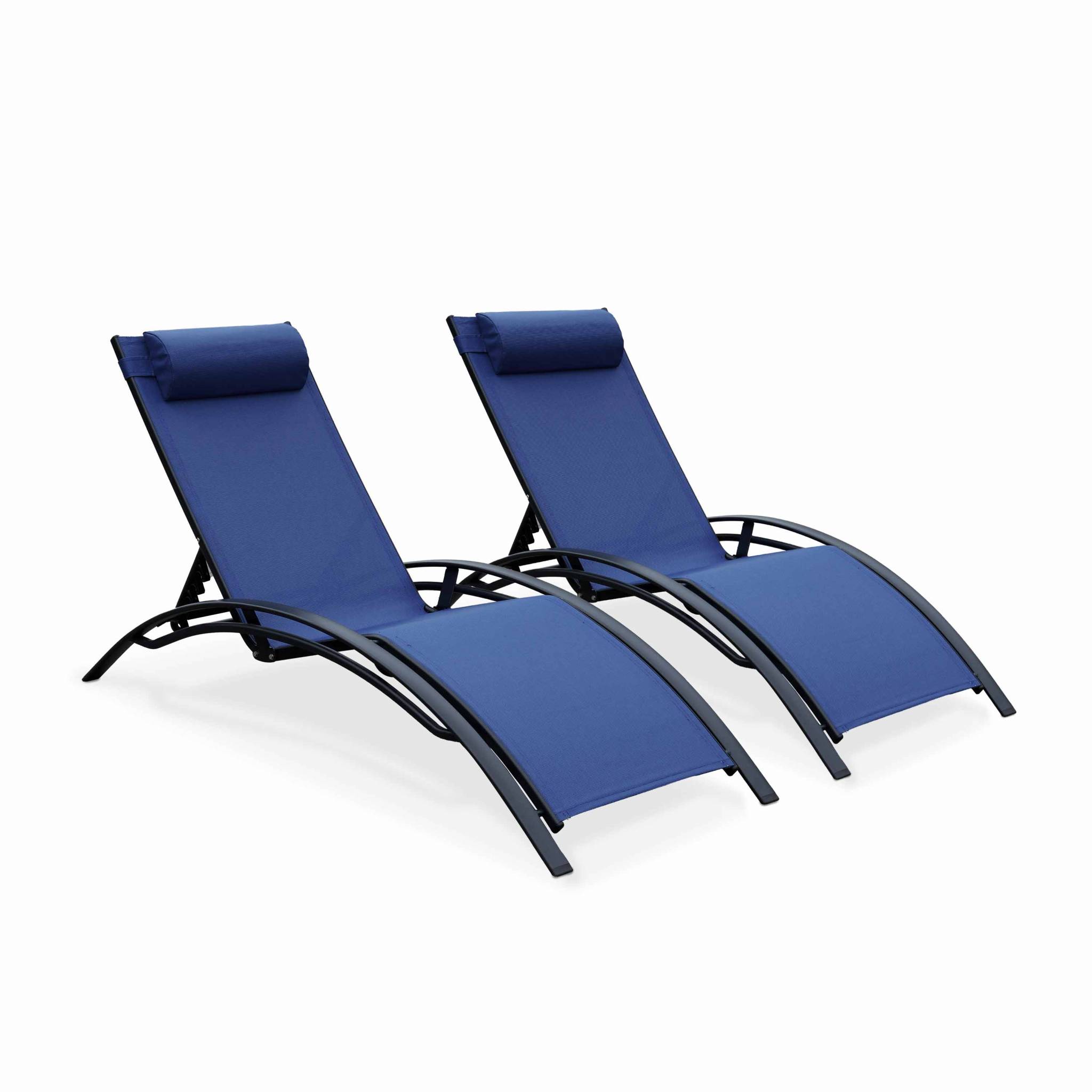 Lot de 2 de bains de soleil en aluminium et textilène bleu nuit