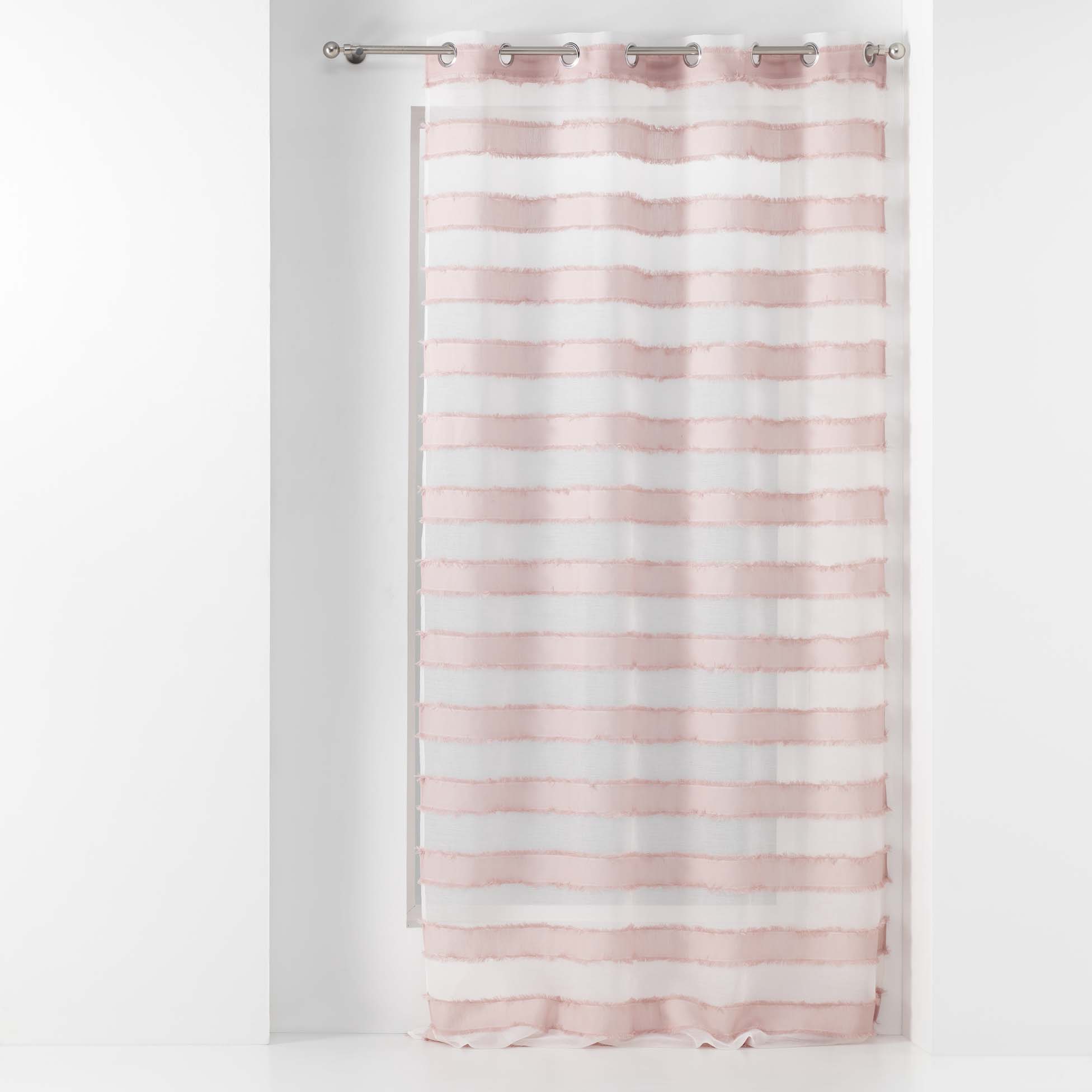 Voilage à œillets fils coupés polyester rose 260x140 (photo) Voilage à œillets fils coupés polyester rose 260x140