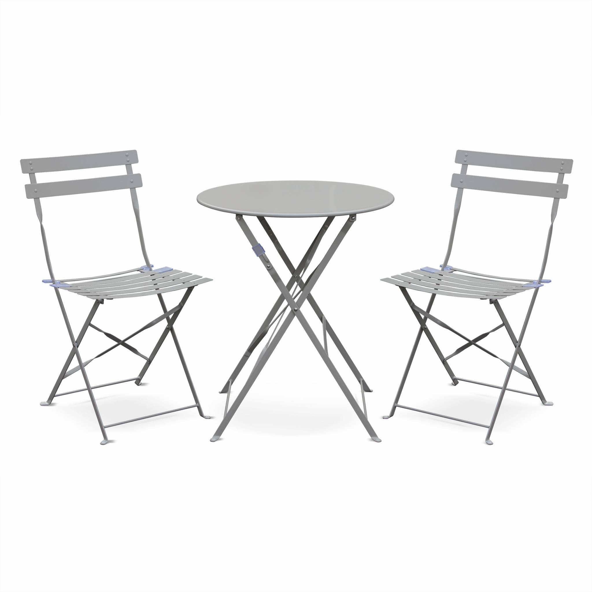 Ensemble bistrot rond pliable gris taupe D60cm (photo) Ensemble bistrot rond pliable gris taupe D60cm