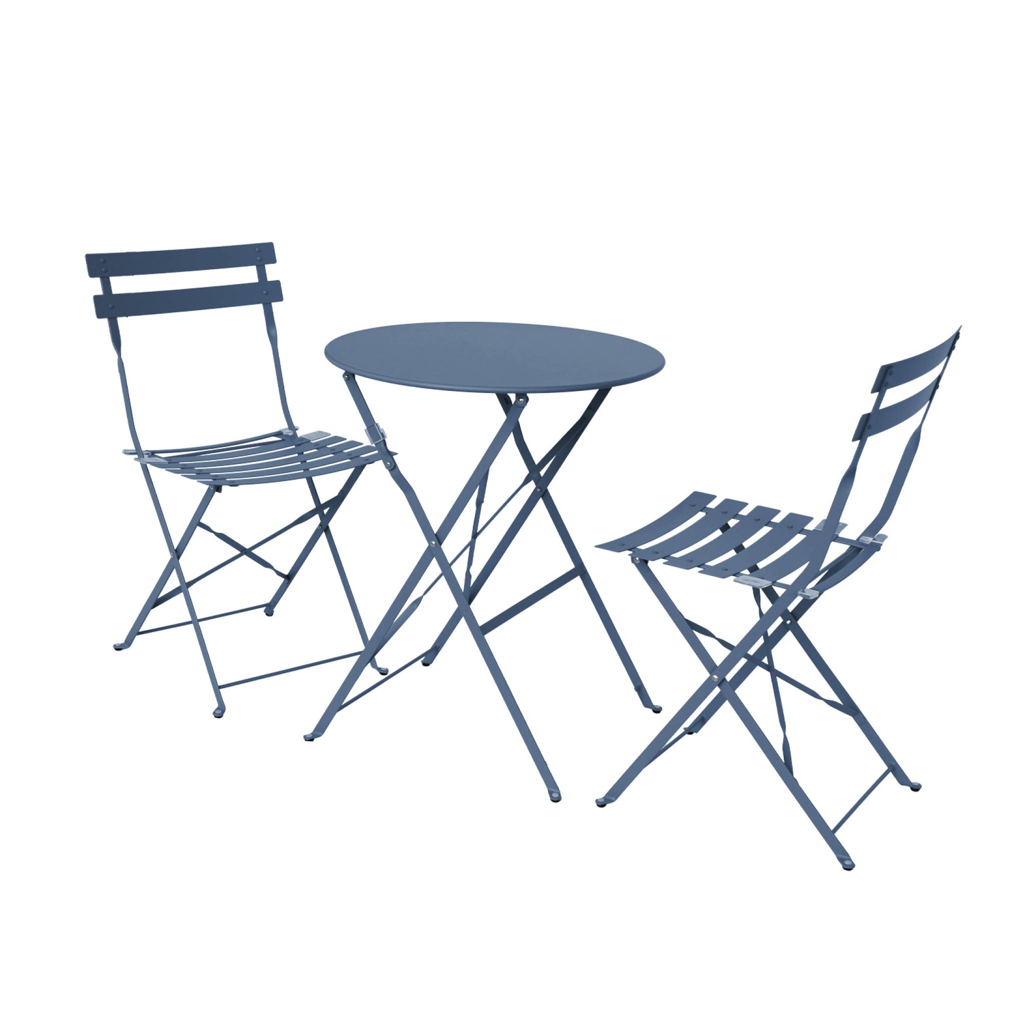 Ensemble bistrot rond pliable bleu grisé D60cm Ensemble bistrot rond pliable bleu grisé D60cm