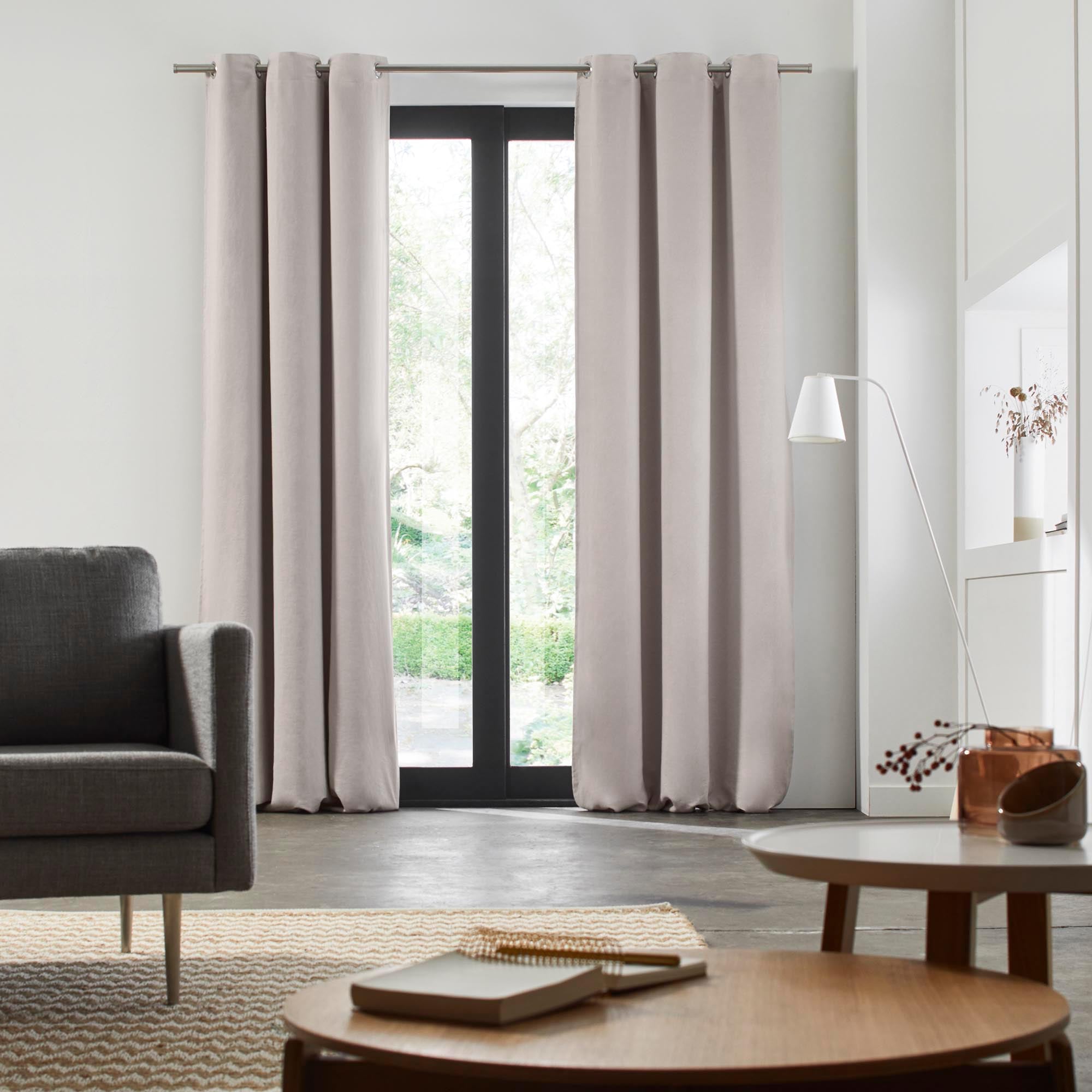 Rideau oeillets doublé occultant 190x270 cm Beige clair en Lin CARLINA