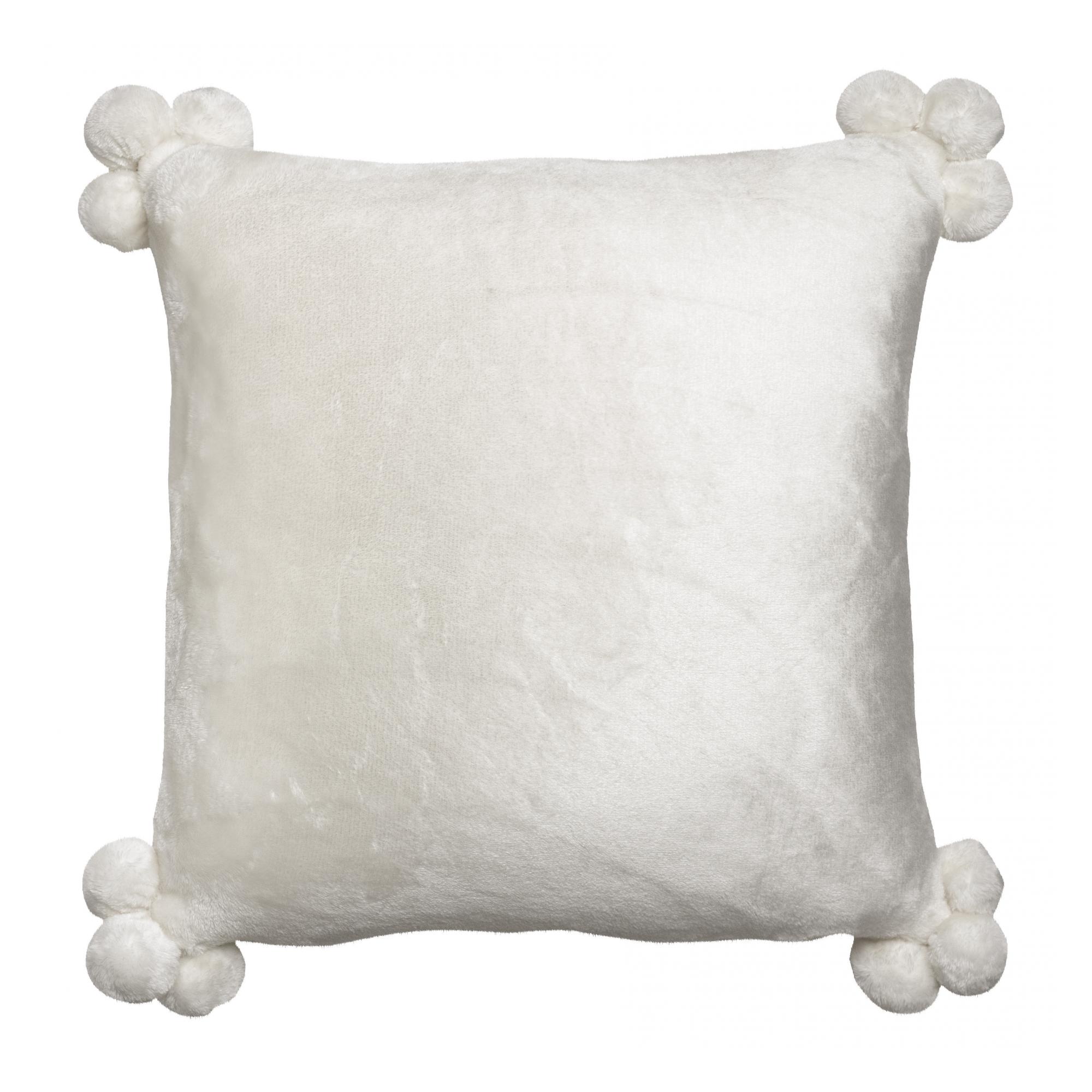 Coussin pompons en polyester neige 45 x 45 Coussin pompons en polyester neige 45 x 45