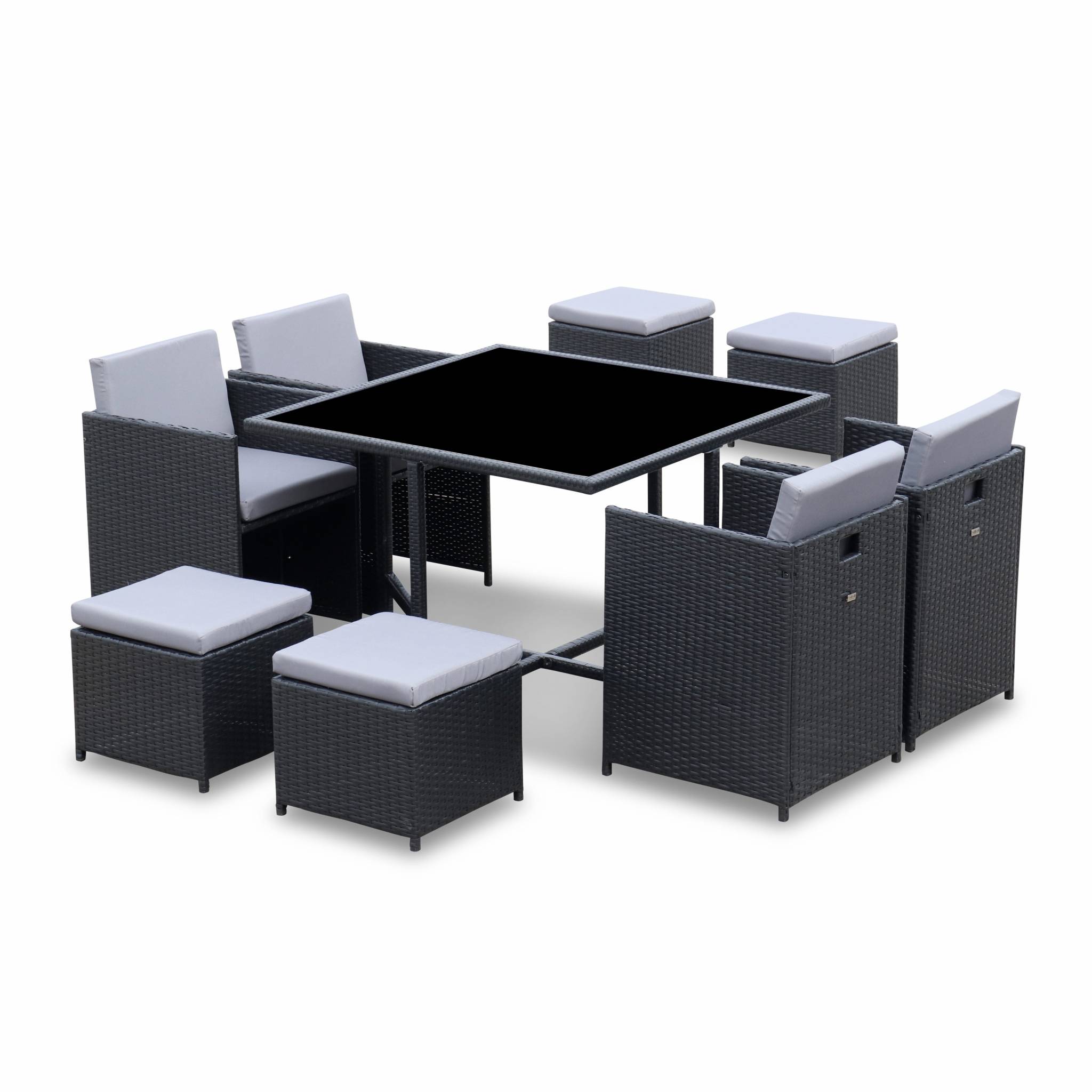 Ensemble de jardin 4-8 places noir Coussins gris table Ensemble de jardin 4-8 places noir Coussins gris table