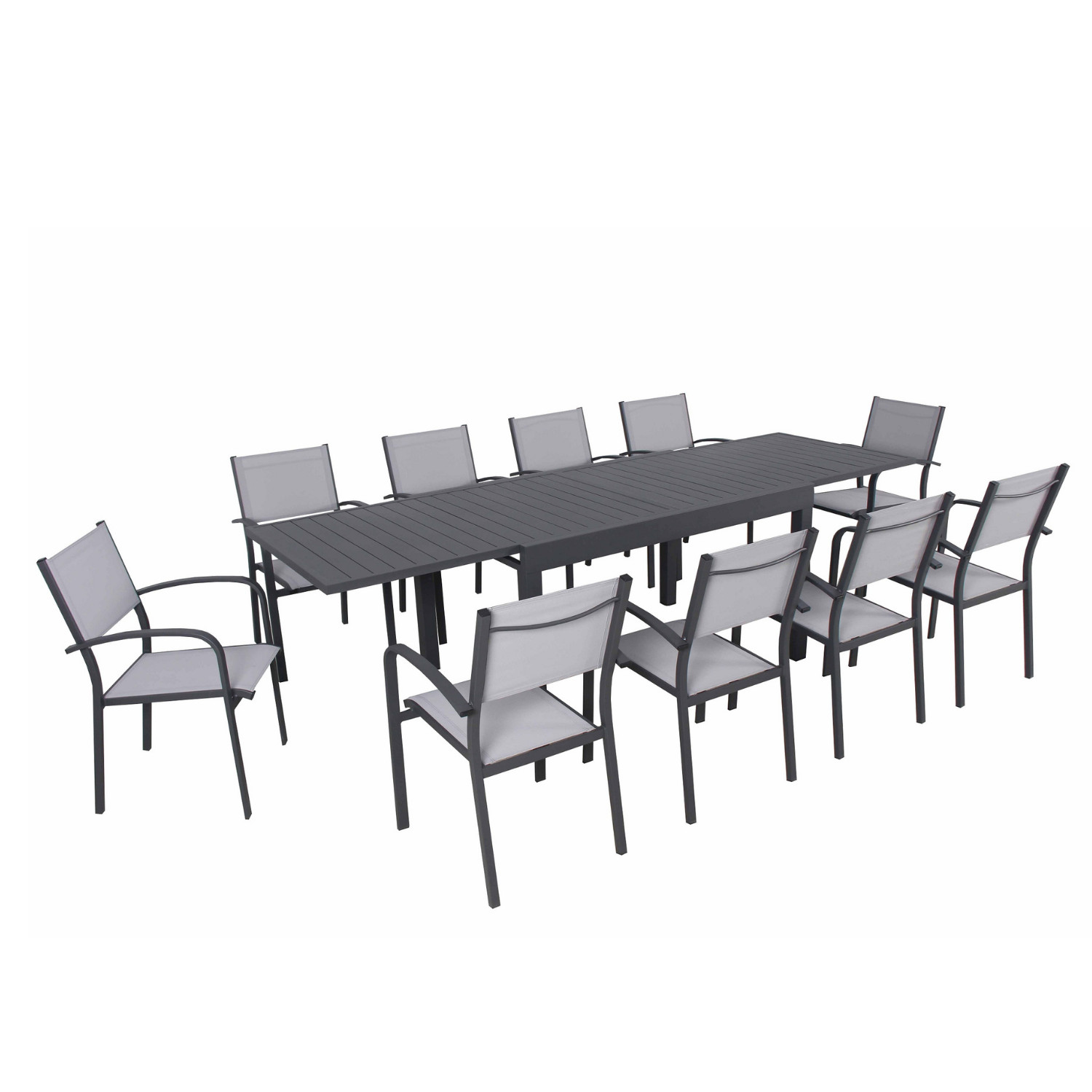 Ensemble de jardin 10 places extensible en aluminium anthracite gris