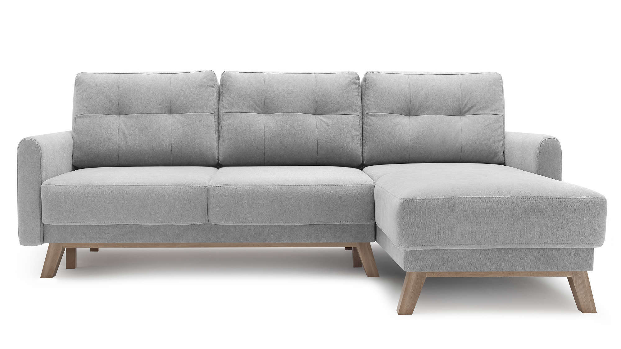 Canapé d'angle droit convertible 4 places Tissu Gris clair